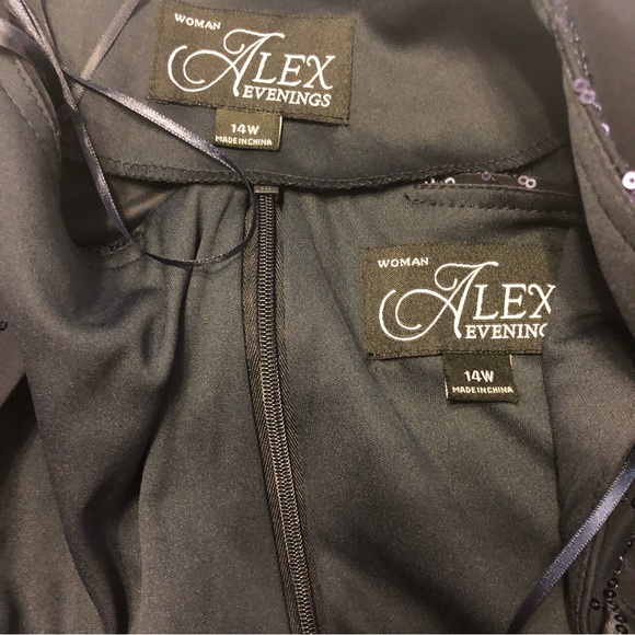 NWT/ NWOT Alex Evenings Tea Length Firework Sequin Jacket Dress Navy - Picture 14 of 16